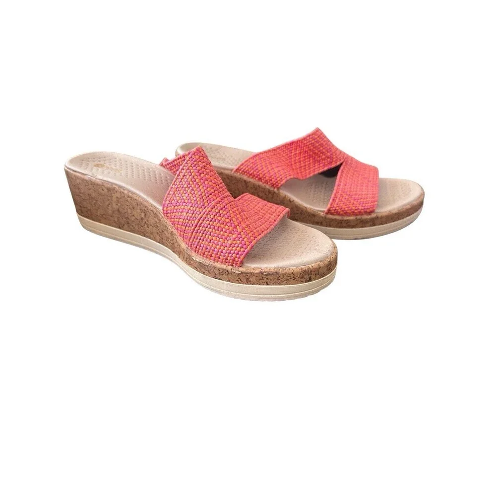 BZees Riviera Washable Wedge Slide Sandals Women's Sz 9M Paradise Pink/Orange